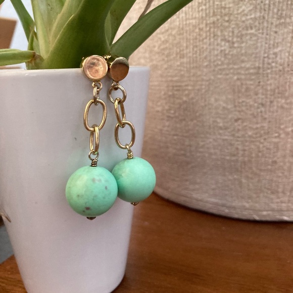 Turquoise round earrings with silver - Picture 3 of 6